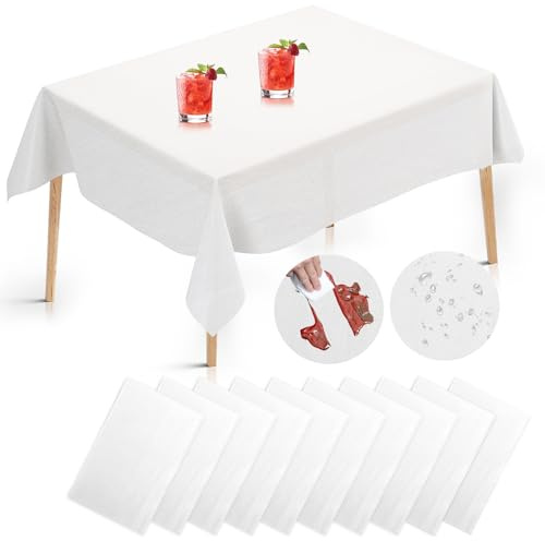 10 Stück Tischdeckenrolle 120x180cm, Wasserfeste Vliesstoff, Umweltfreundliche Papiertischdecke Rolle, Ölabweisende Tischdecke Weiß für Party, Geburtstag, Hochzeit, Picknicks