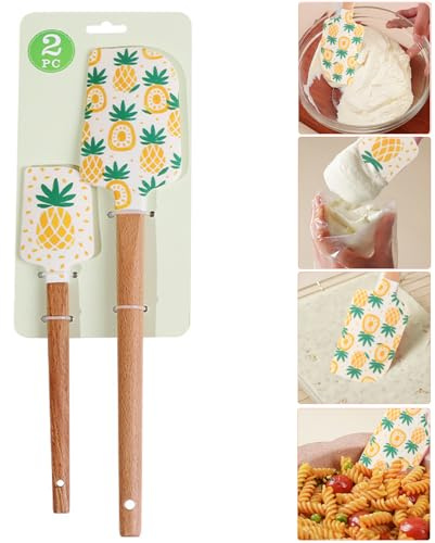 MUFEKUM Silicone Spatula Set, Heat Resistant Detachable Rubber Spatula with Beechwood Handle, Non-Stick Silicone Scraper Kitchen Utensils for Cooking, Scraping, Baking and Mixing (Pineapple)