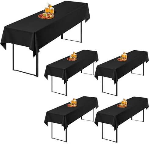 5 Stück Schwarz Biertisch Tischdecke universal für 50cm u.70cm Biertische Hussen für Biertisch, Blickdichte Polyester Biertischhussen Biertisch-Husse Rechteckige Tischdecken Waschbar-250x100cm