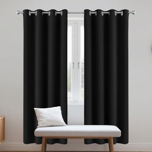 JIAFANG Rideau Thermique - Rideau Occultant 60 x 130 cm Isolant Thermique Anti Froid Rideaux Phonique/Anti Bruit Salon Chambre Installation Facile pour Maison Chambre Fenetre, Noir
