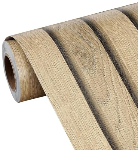 Self-Adhesive 3D Wood Panel Effect Wallpaper Roll PVC Faux Wooden Slat Panelling Wall Stickers for Living Room Bedroom Feature Wall Decor 0.45x5M 2 Pcs(C)