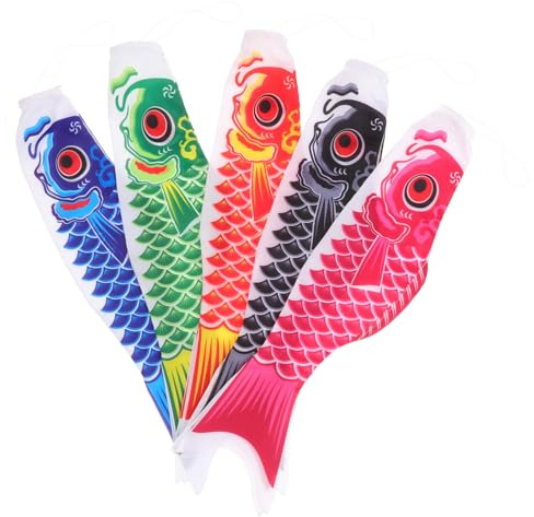 ibasenice 5 Pièces de Drapeaux de Carpe Japonaise en Satin pour Décoration Extérieure, Manches à Air Colorés, pour Festivals et Barbecues