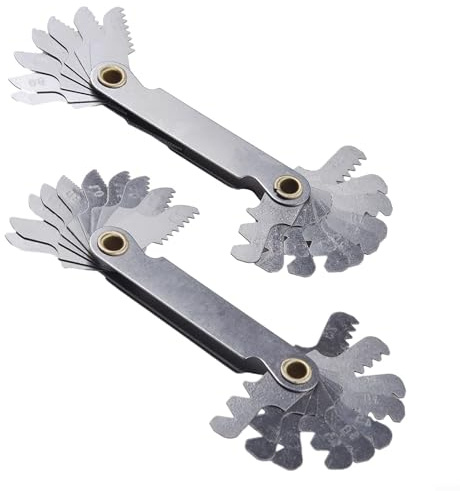 Set di 2 misuratori per filettatura, metriche da 60° e pollici, con 20 denti, in acciaio inox, per ispezione filettatura esterna, antiruggine