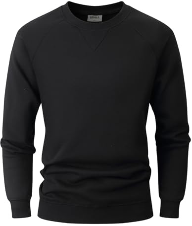 USALL Sweatshirts für Herren Baumwolle Schwergewicht Pullovers Männer Langarm Casual Sweatshirt(W500 Black L)