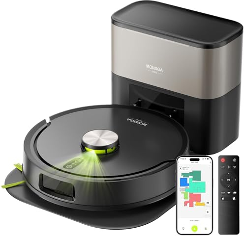 MONSGA Saugroboter mit Wischfunktion 8000PA,Staubsauger Roboter mit Absaugstation 4L,LiDAR Navigation,Dual Anti-Tangle,4-in-1 Saug und Wischroboter ideal für Teppich Tierhaare,APP Steuerung Champagner