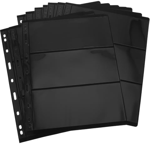 BESPORTBLE Páginas Interiores Álbum de Sellos 10 Hojas Doble Cara Papel Negro 3 Columnas por Hoja para Colección y Organización de Sellos Postales