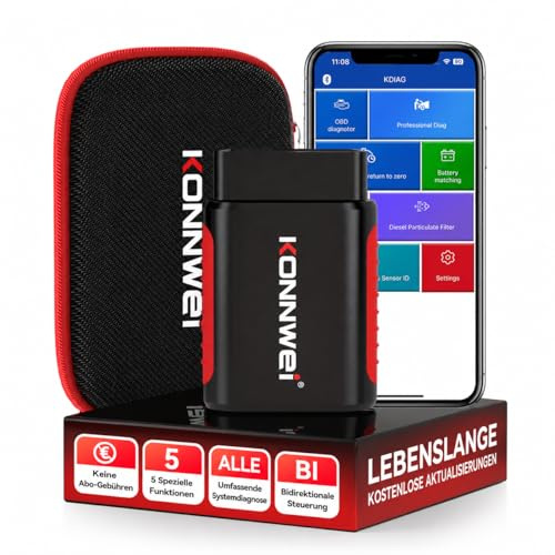 KONNWEI OBD2 Diagnostic Auto OBD Bluetooth,Valise Diagnostic Auto OBD2 Multimarque Français, Scanner Diagnostic Tous Systèmes, Lecture & Effacement Codes Défaut Moteur,Test Émissions, iOS Android