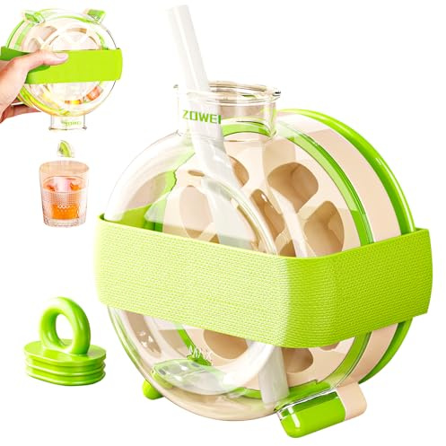 Ice Cube Bottle with Straw, 2 in 1 Ice Bottle Cup Ice Cube Cup Portable Touch Free Ice Cube Trays Press to Release Ice Tray for Home Ice Making, Outdoor Picnics, Office Use (Green-350ml)