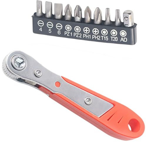 Ltarnx Right Angle Magnetic Screwdriver Set – 1/4 Mini Ratchet Wrench with 10 Bits – Reversible High Torque Stubby Ratcheting Tool for Tight Spaces & DIY Repairs