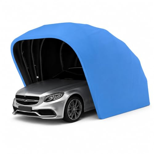 Cochera retráctil de acero inoxidable, 18 x 8 x 8 pies, toldo plegable azul para refugio de coche