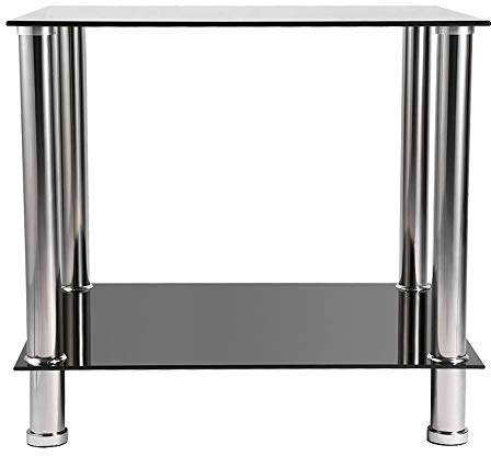 Jelquix Svart Glasbord med Kromben | Modernt kaffe sidolampabord, robust härdat glas, platsbesparande, enkel montering, för vardagsrummet
