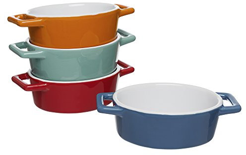 Invero®, Set di 4 mini pirofile ovali, in grès porcellanato, colorate, da forno e da tavola, ideali per torte, crostate, quiches, stufati e altro