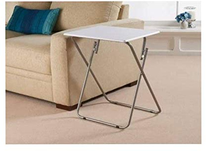 Space Saving Table Reliable Folding Legs Picnic Garden Patio Bbq Party Table Home Furniture Office Compact Desk Study Desk with Metal Legs (White)