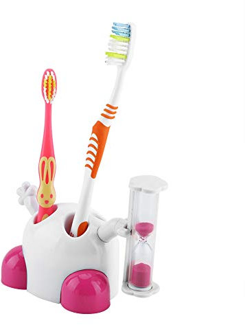Soporte para Cepillo de Dientes para Niños, Soporte Creativo para Pasta de Dientes de Dibujos Animados Lindo con Reloj de de Cuenta Regresiva de 3 Minutos (Rosa)