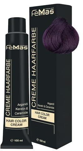 FemMas Tinte para el cabello rubio oscuro, violeta, intenso 6,22, crema profesional con aceite de argán, queratina y ceramidas, coloración permanente del cabello o tinte para resultados de color