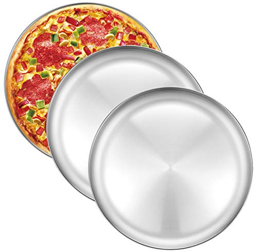 Deedro 12 Inch Pizza Pan, Stainless Steel Pizza Tray Baking Sheet for Oven, Round Plates for Cookie Pie Pizza Salad, Healthy & Durable & Dishwasher Safe, 3 Pack