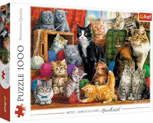 Trefl - Pussel - Cats Cats At Home Möte, Kattlekar, DIY-Pussel, Kreativ Underhållning Present Kul Klassiska Pussel För Vuxna Och Barn Från 12 År