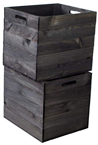 Kistenkolli Altes Land 2er Set Holzkiste Aufbewahrungskiste passend für alle Kallaxregale und Expidit Regale Kallaxysteme Weinkiste Obstkiste Regalkiste Maße 33x37,5x32,5cm (Schwarz)