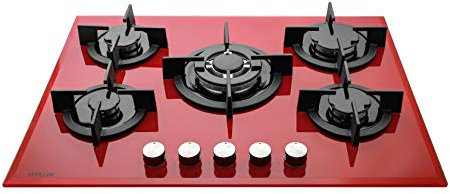 Millar GH7051PR - Teglia da forno in vetro temperato, con 5 bruciatori a gas, 70 cm, colore: Rosso