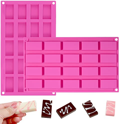 Sakolla 2 Pack Chocolate Bars Silicone Molds, Rectangles Candy Bars Molds, Making Chocolate,Rice Crispy Pops, Caramels, Dessert, Energy Bar and Soap