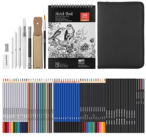 AGPTEK Drawing Pencils Set 76-Piece Art Supplies Kit: Sketch Pencils, Charcoal Pencils, Watercolor Pencils, Metallic Colored Pencils for Kids, Adults, Artists, Beginners
