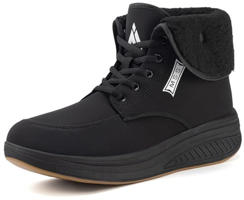 Mishansha Damen Winterschuhe Gefüttert Wasserdicht Keilabsatz Schuhe Damen Winter Warme Schneestiefel Schwarz 38