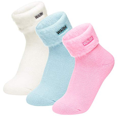 Homealexa 3 Pairs Slipper Fluffy Socks for Women and Ladies Men, Winter Heat Holding Sock Knitted Socks Warm Cotton Fuzzy Bed Slippers