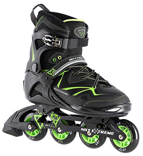 Nils Extreme Inliner für Herren und Damen - Inline Skates - ABEC9 Kugellager – Rollschuhe Erwachsene - 82A Rollen - Rollerskates 39 - Schwarz und Grün - NA9022