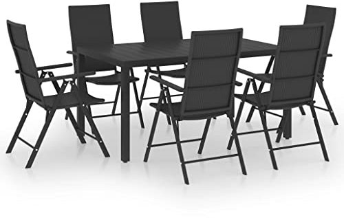 vidaXL Gartenmöbel Set 7-TLG. Gartengarnitur Sitzgruppe Gartenset Sitzgarnitur Gartentisch Esstisch Gartenstuhl Tisch Stühle Schwarz