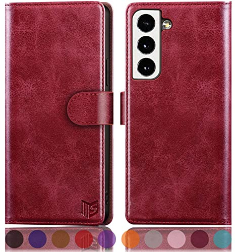 SUANPOT Etui Coque pour Samsung Galaxy S22 [RFID Blocage] [Magnétique Protection] Fentes pour Cartes Protection Etui Housse Premium en Cuir PU pour Samsung S22 Portefeuille Rouge