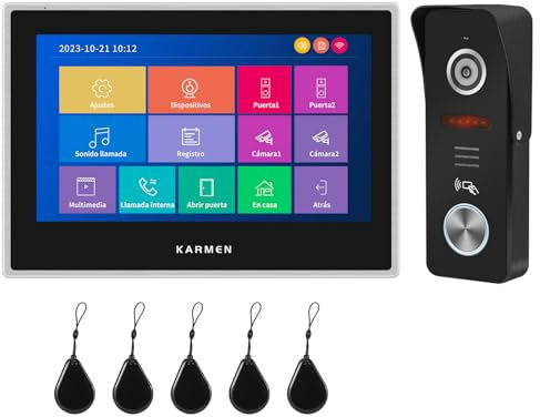 Karmen wifi citofono con telecamera,kit videocitofono smart,dispositivi con alexa,Touch screen da 7 pollici, campanello cablato con fotocamera, funziona con l'app tuya, rilevamento del movimento
