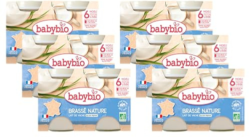 Babybio - Lait de Vache français - Petits Pots Brassé Nature 2x130g - 6 Mois - BIO - Lot de 6