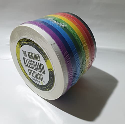 9mm x 25m Gewebeband-SetGaffa, Tape Set, beschichtetes Klebeband im Rainbow-Set, 10 Rollen sehr starkes Gaffa-Tape, je 9 mm Breite x 25 m Länge