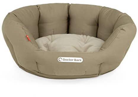 Doctor Bark - Hundebett rund - kuscheliges Hundekörbchen Mittelgroße Hunde mit orthopädischem Wendekissen - Waschbar bis 95°C - Made in Germany (M - 50x40 cm, Goldbraun)