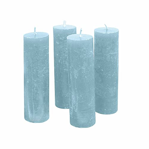 LOBERON Kerze 4er Set Muriel, von Hand gefertigt, lange Brenndauer, Adventskerzen, Adventskranz, Stumpenkerzen, Paraffinwachs, blau