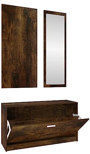 vidaXL Flurmöbel Set 3-TLG. Garderobenset Garderobe Kompaktgarderobe Dielenmöbel Flureinrichtung Flurgarderobe Räuchereiche Holzwerkstoff