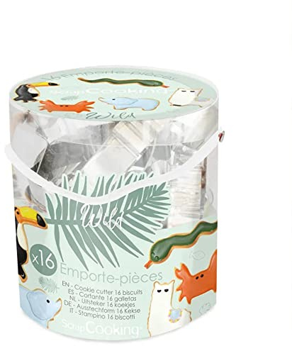 ScrapCooking - 16er Tiere Ausstechform Set - Plätzchen Ausstechformen Keksausstecher - 16 Stück - Lama, Fuchs, Eichhörnchen, Elefant, Schildkröte, Bär, Dino - Backform Ausstecher aus Edelstahl - 2028