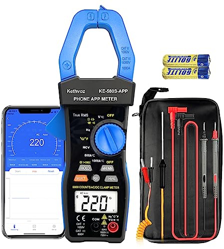 Clamp mulitmeter 1000 A strömtång, kethvoz Bluetooth tångamperemeter med dataloggning mätning AC DC ström spänning ohm, 6000 räkningsmätare voltmeter genomgångstestare