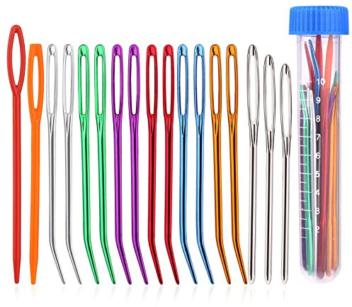 Benlay Garnnadel-Set, 17-teiliges Stopfnadeln, gebogene Spitze, Gobelinnadeln für Garn, große Öse, stumpfe Nadeln, Handnähgarn, Nähnadel-Set mit Kunststoff-Nähnadeln zum Stricken, Häkeln