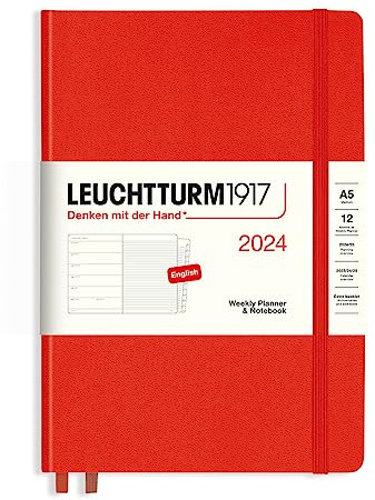 LEUCHTTURM1917 367699 Wochenkalender & Notizbuch Medium (A5) 2024, 12 Monate, Fox Red, Englisch