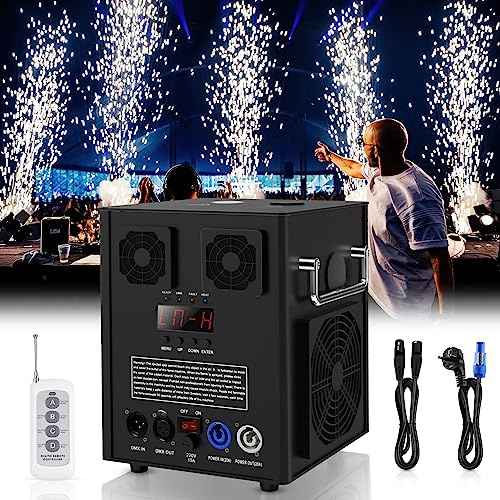 DELIBANG 600W Pyrotechnikmaschinen, DMX512 Feuerwerk Cold Spark Machine mit Fernsteuerung Funkenmaschine mit LCD Anzeige DJ Bühnenausstattung für Hochzeit Bühne Band Konzert (Schwarz-1 Stück)