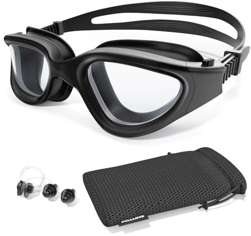 Fulllove Swimming Goggles, Tenfold Long-Lasting Anti Fog Swim Goggles Adult Men Women No Leakage With Nose Clip Earplugs