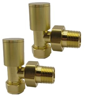 Alton Brushed Brass/Gold Angled Towel Rail Valves 1/2 -15mm | Radiator Valves, On/Off