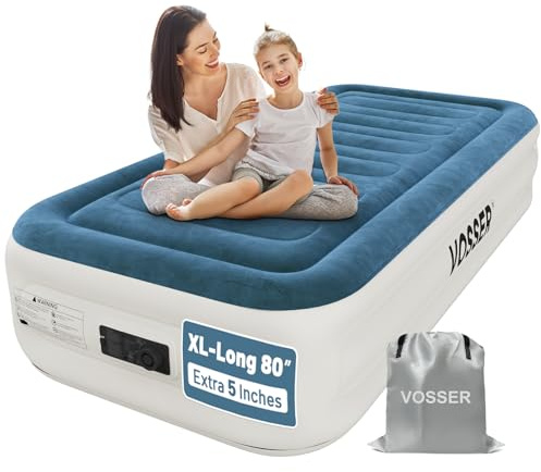 VOSSER Twin Air Mattress with Built-in Pump,Fast & Easy Inflation/Deflation Inflatable Mattress, Foldable Blow Up Mattress with Storage Bag, Inflatable Bed for Home, Camping & Guests