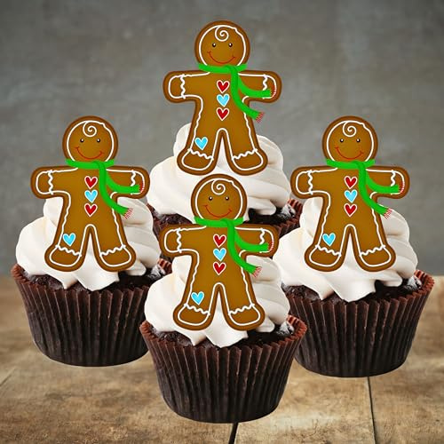 PRECUT Gingerbread Man Cupcake Toppers, Edible Christmas Cake Decorations (12)