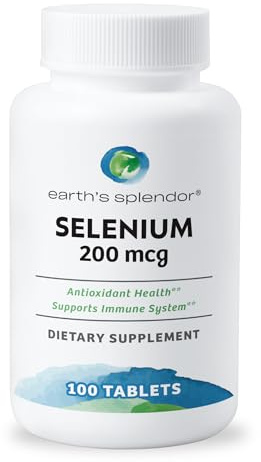 Earth's Splendor Selenium 200 mcg Supplement for Men & Women, Support Antioxidant Health and Immune System (100 Tablets, 3+ Month Supply)
