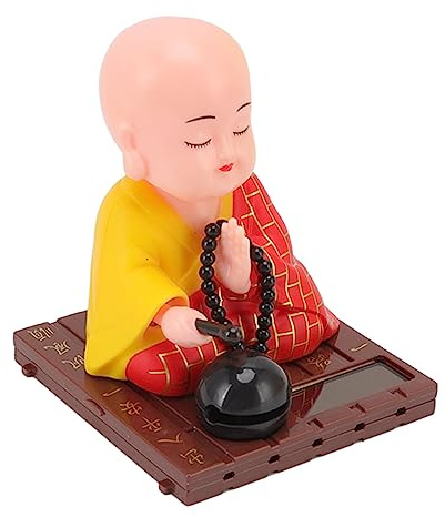 MUNEFE Solar Powered Shaking Head Monk Figurine, Solar Powered Monk Nodding Head Swing Toy, Buddha Monks Statue Car Ornament for Home Office Desk Decor