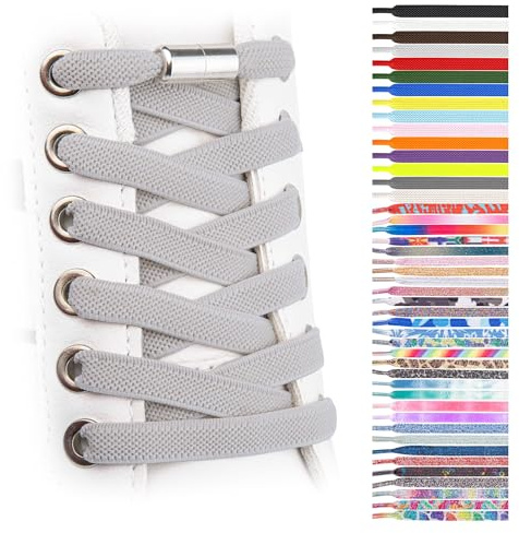 SULPO Flache Elastische Schnürsenkel mit Metallkapseln - Schnellverschluss Gummi Schuhbänder ohne Binden für Erwachsene & Kinder