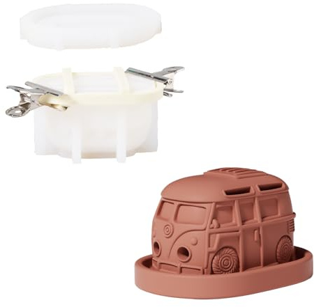 BOOWAN NICOLE Weinlese Camping Van Räucherstäbchenhalter Silikonform,- Wohnmobil Bus Räuchergefäß Beton Gießform,Fahrzeug Weihrauchbrenner Gips Silikonformen fur Räucherkegel Wohnzimmer deko