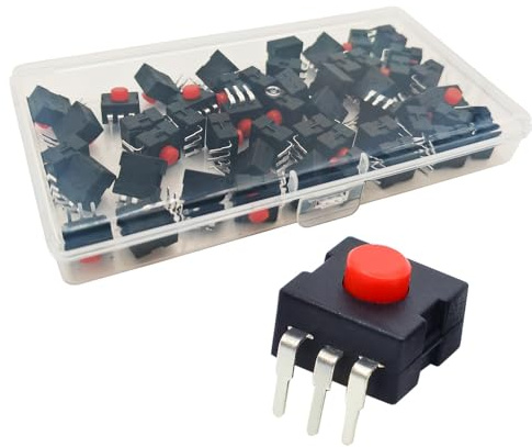 Gebildet 50Stück 12x12 Selbstverriegelnder Mikro-Mini-EIN/Aus/EIN-Schalter, NO/NC, 1.5A, 250V, Selbstsichernder Drucktastenschalter für DIY-SMD-Taschenlampen, Typ KAN-13（ROT）
